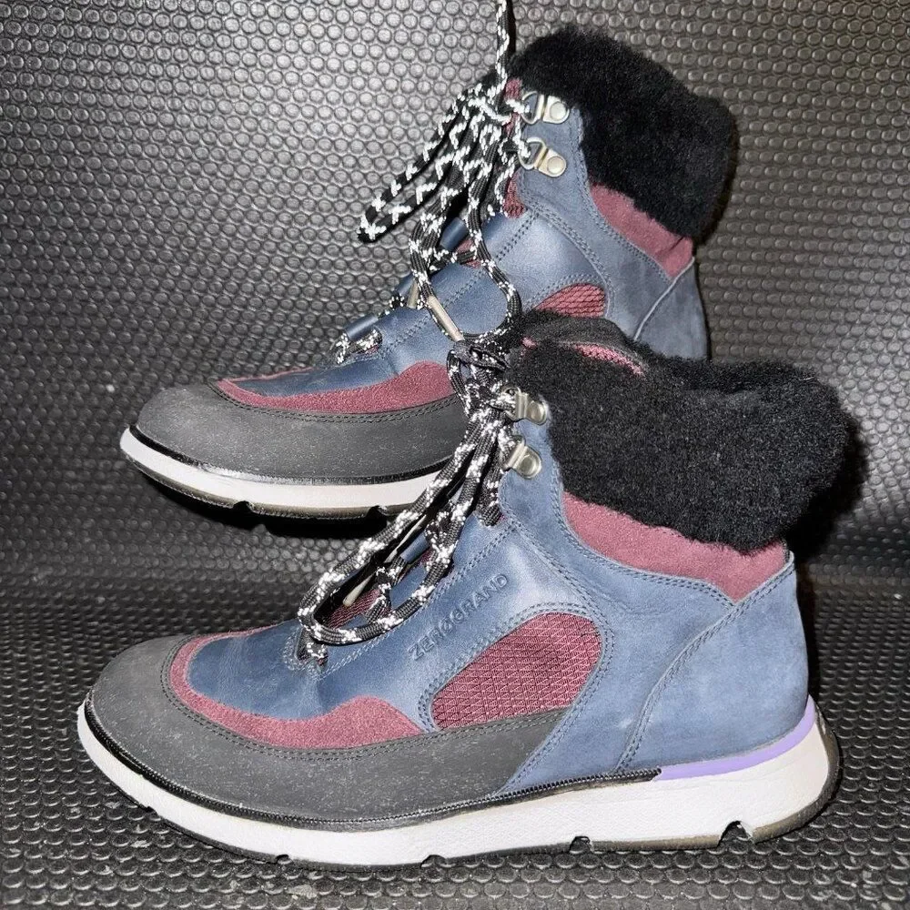 Cole Haan 4.Zerogrand Leather Hiker Navy Blue Maroon Black Boots Women’s Size 7B